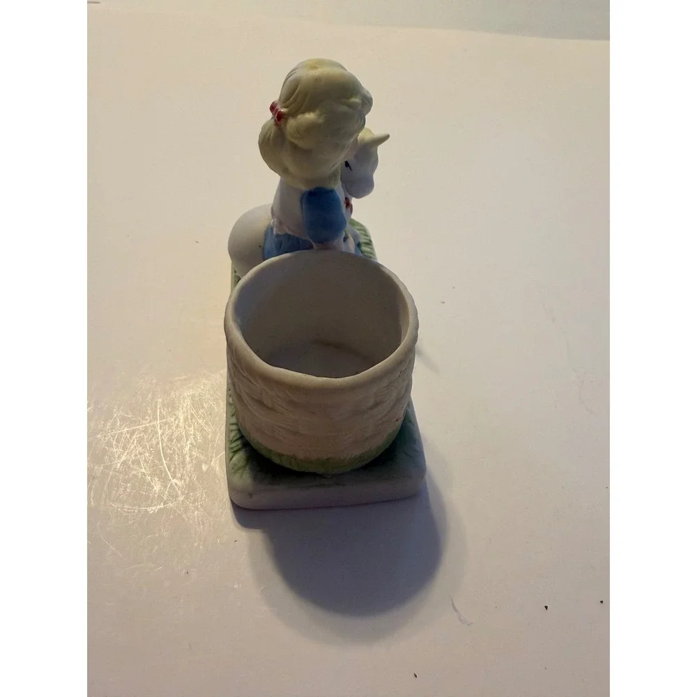 Vintage Ceramic Girl Unicorn Basket Holder Figurine 1985 WA‎ Made in Taiwan ROC